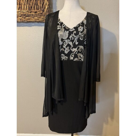 Connected Dress 20W Black Gold W Sheer Jacket Stretch Party Wedding Cruise NEW - Picture 3 of 14